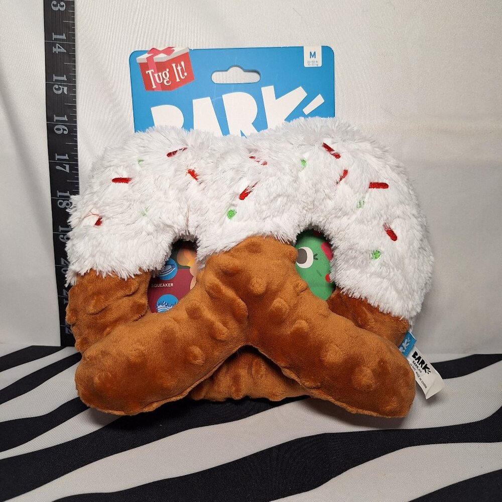 NWT Bark White Christmas Pretzel Dog Toy M